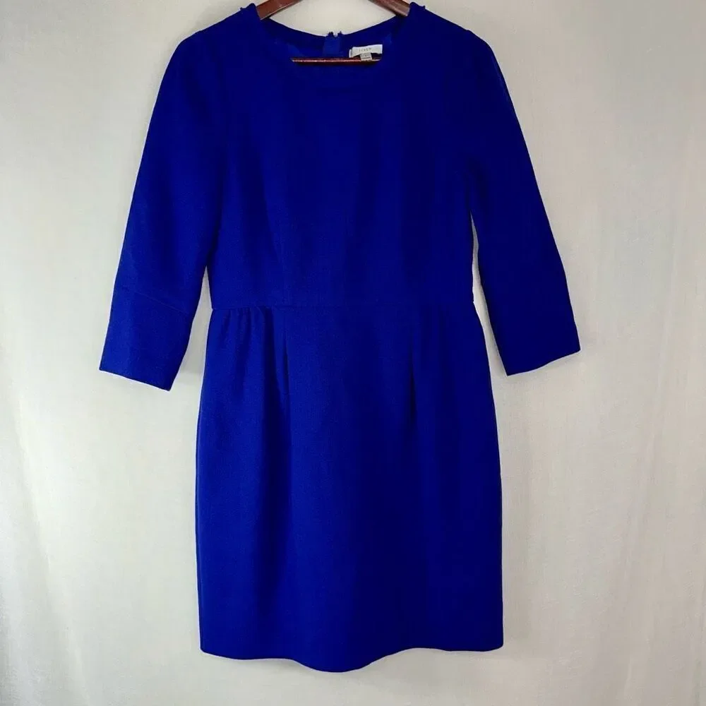 J. Crew Double Face 100% Wool Teddie Dress Womens 6 Royal Blue Preppy Cocktail